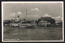 AK Konstanz a. Bodensee, Hafen mit Dampfern S...