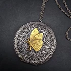 Silver Tone Filigree Butterfly Locket Necklace Vintage Costume Jewelry