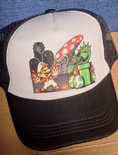 Adjustable Trucker Baseball Hat Cap Fire Mario vs Xenomorph Piranha Plant Black