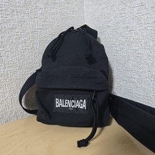BALENCIAGA Black Canvas Shoulder Bag Adjustable Strap Drawstring Closure Used