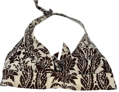 Victorias Secret Womens Halter Triangle Bikini Top Size M White Brown Floral
