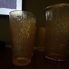 Amber  Textured Ribbed Glass Pitcher 1.5 qt + 8Tumblers -2 -H20    11 pieces! — photo 5