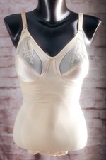 Adonna Vintage Satin Sheer Cup Compression Shaping Bodysuit Lingerie Ivory 34C