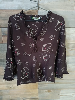 VTG Y2K Loco Lindo Blouse Cowgirl Print Top Wmn's Sz. Sm. Ruffle 3/4 Slv. GUC