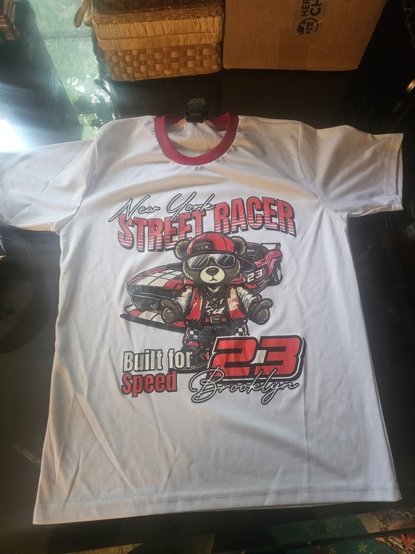 Quad Seven Street Racer Racing Graphic Ringer Crew Neck Short Sleeve Tee L
