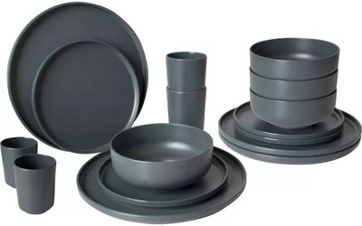 Bo-Camp Patom Geschirr-Set 16-tlg. schwarz für 4 Personen Campingzubehör. B-Ware
