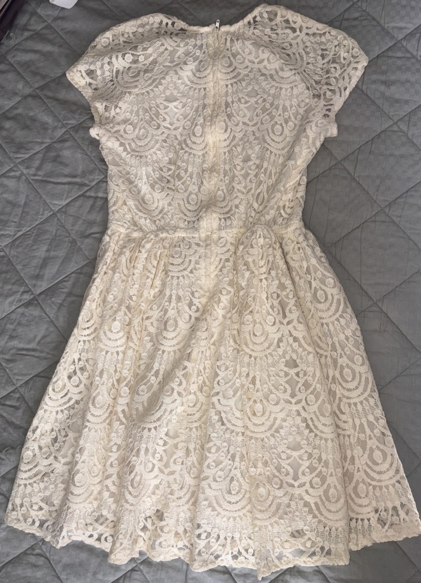 h&m divided lace dress H&M Divided A-Line Surplice Long Sleeve Dress Black Dotted Lace Trim L New