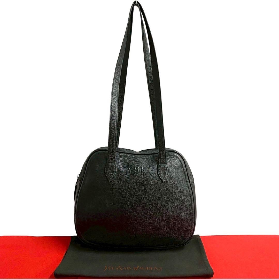 Yves Saint Laurent YSL Black Leather Semi Shoulder Tote Bag New