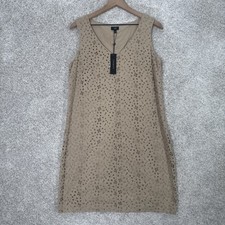 Talbots Dress Womens 12P Tan 100% Cotton Eyelet Sheath V Neck Knee Length Career