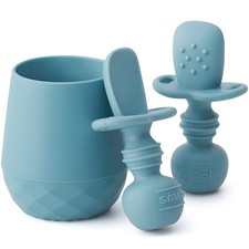 Silicone Baby Utensils Set 3 PCS Self Feeding Spoons Tiny Cup 6 Months
