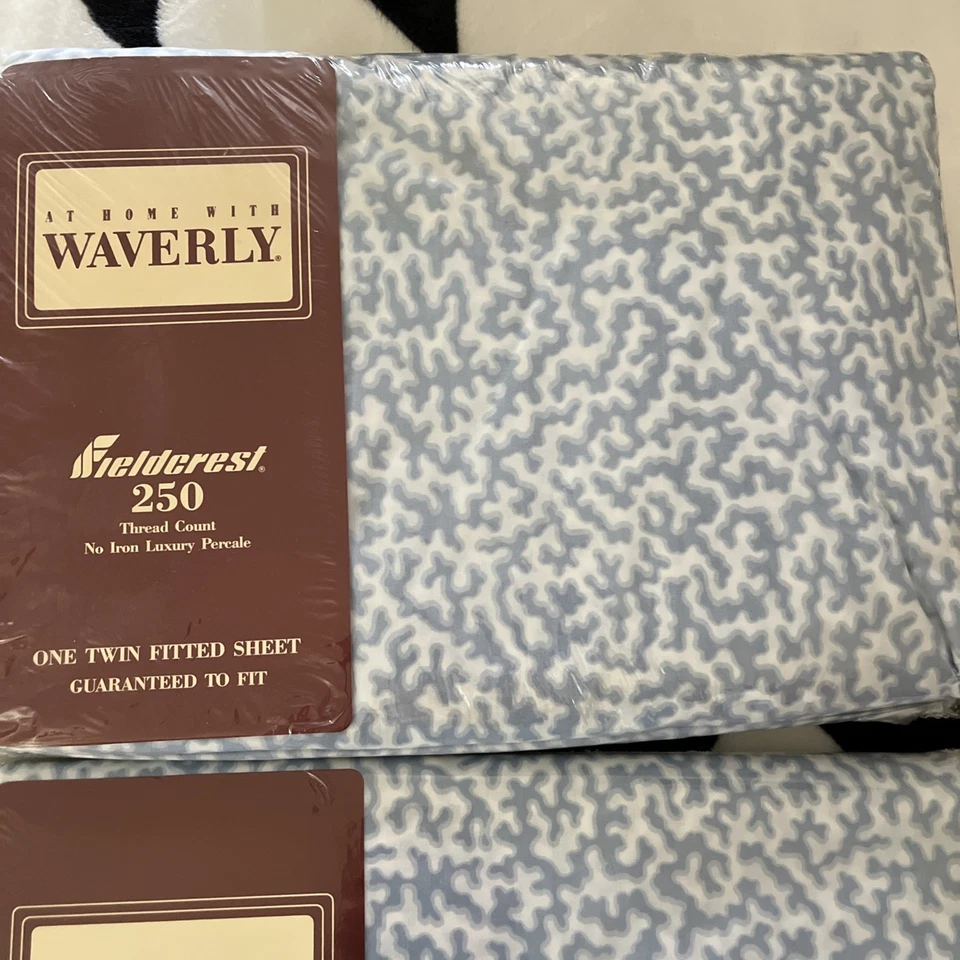 Винтажный Waverly Fieldcrest роскошь Percale Twin резинке/плоский простыня синий/белый - Изображение 2 из 4