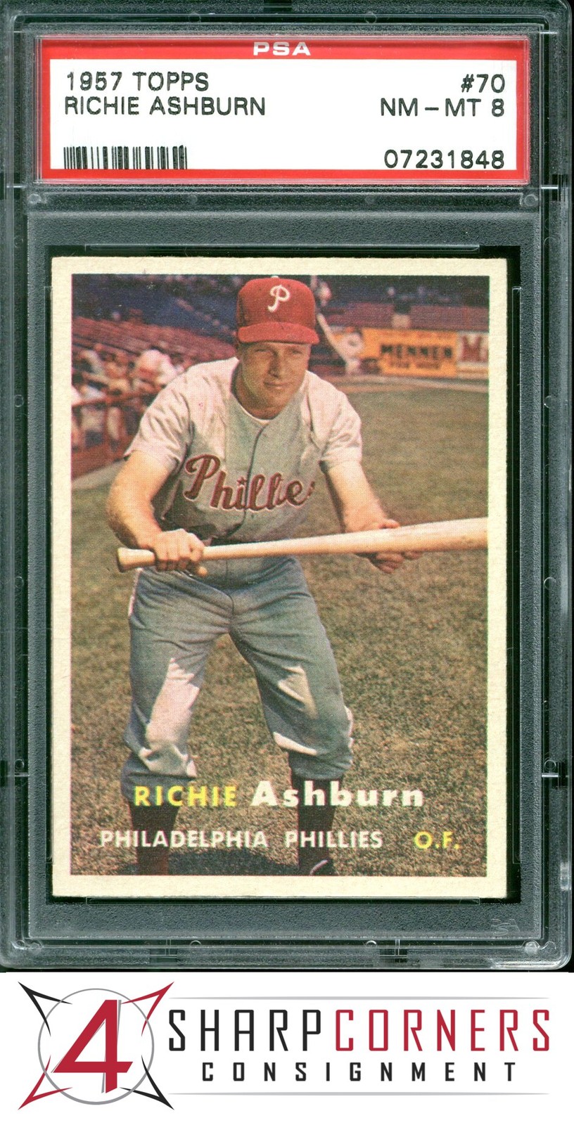 1957 TOPPS #70 RICHIE ASHBURN PHILLIES HOF PSA 8