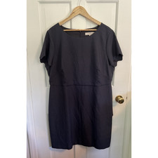 ANN TAYLOR LOFT PLUS SIZE 16 Dress BLUE-GRAY Scalloped Sleeves Career Minimalist