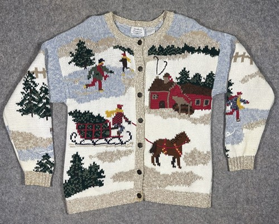 #ad #ad Northern Treasures Button Up Cardigan Sweater Women’s L Winter Wonderland READ $35.97