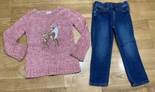 Girls Btween Tea Collection Outfit Size 4 - Velour Deer Sweater w/Jeans EUC