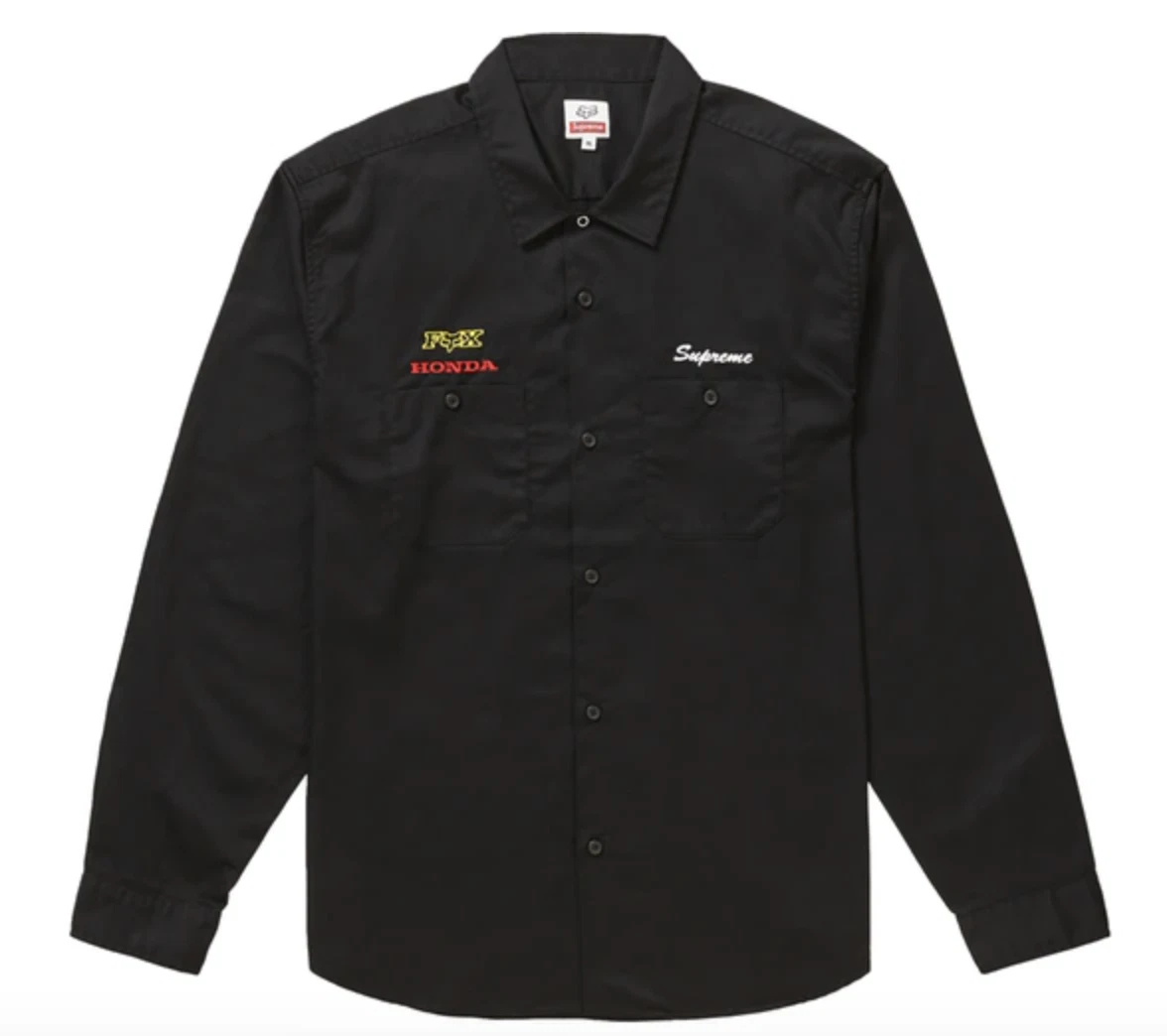 Supreme Honda Fox Racing Work Shirt Black Mens Size M Medium 2019 F/W New