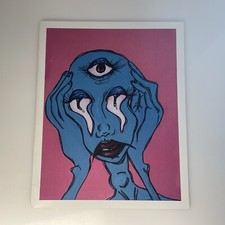 Psychedelic Portrait Trippy Acrylic Painting Print, Signed On Back *read Descr