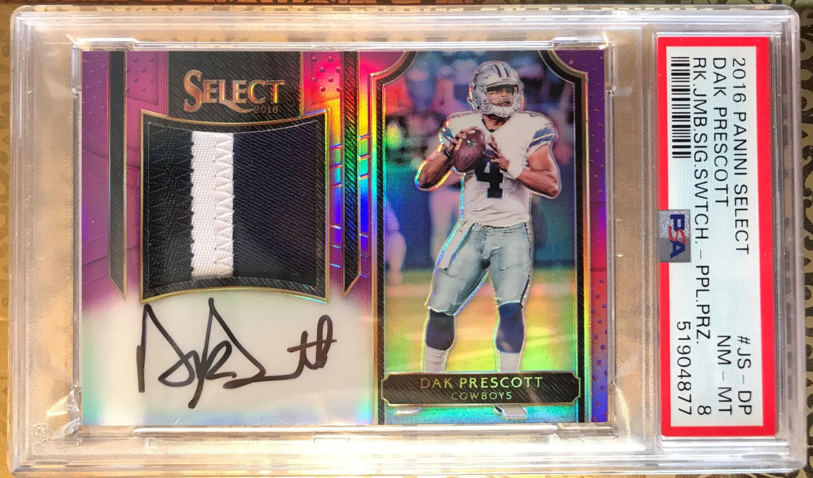 Dak Prescott Panini Select Rookie Jumbo Signature Swatch #JSDP Purple