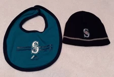  Seattle Mariners Beanie Hat Skull Cap Infant /Newborn Blue MLB Baseball & Bib 