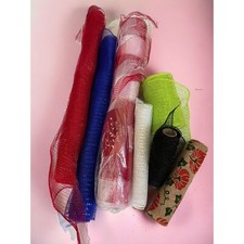 Lot of 7 Deco Mesh Ribbon Wreath Making Red White Blue Lime Green Pumpkins USED