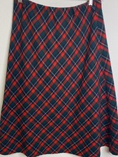 Vintage Plaid Skirt Womens Wool Blend Midi Length Red Green Pull On Size 34 USA