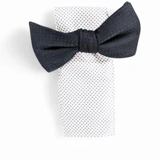 Alfani Men's Allendale Solid Bow Tie & Mini-Dot Pocket Square Set Navy Blue NWT