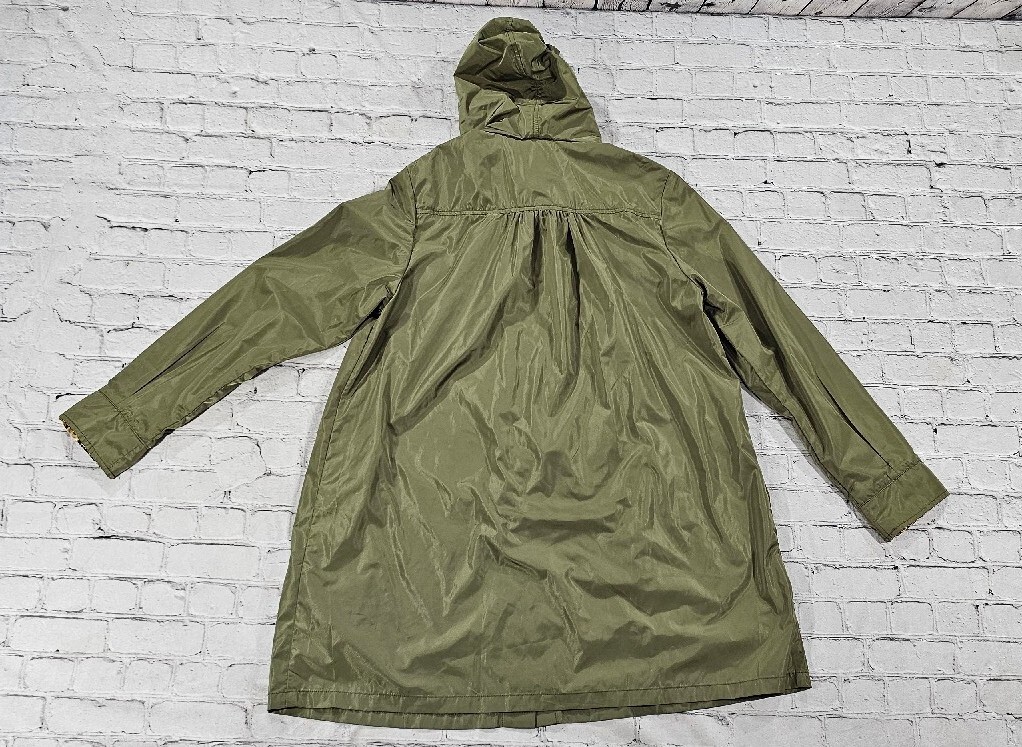 Kate Kasin Lightweight Jacket Raincoat Green Hooded Animal Trim WOMENS SIZE L