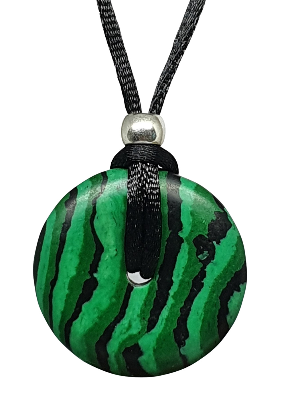 Malachite Donut Pendant 30mm Resin Gemstone Faux Mineral Beaded Lace Necklace