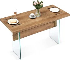 Ivinta Dining Table with Glass Leg, Glass Kitchen Dinner Table for Dining Room