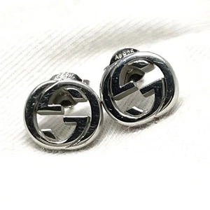 Boucles d'oreilles GUCCI imbriquées G Ag925 bijoux argent logo argent sterling