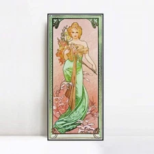 Framed Canvas Giclee Print Wall Art Spring by Alphonse Mucha Home Decorations