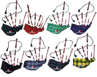 Great Highland Bagpipes Rose Color Wood White Mounts Scottish Bagpipe Full Set 