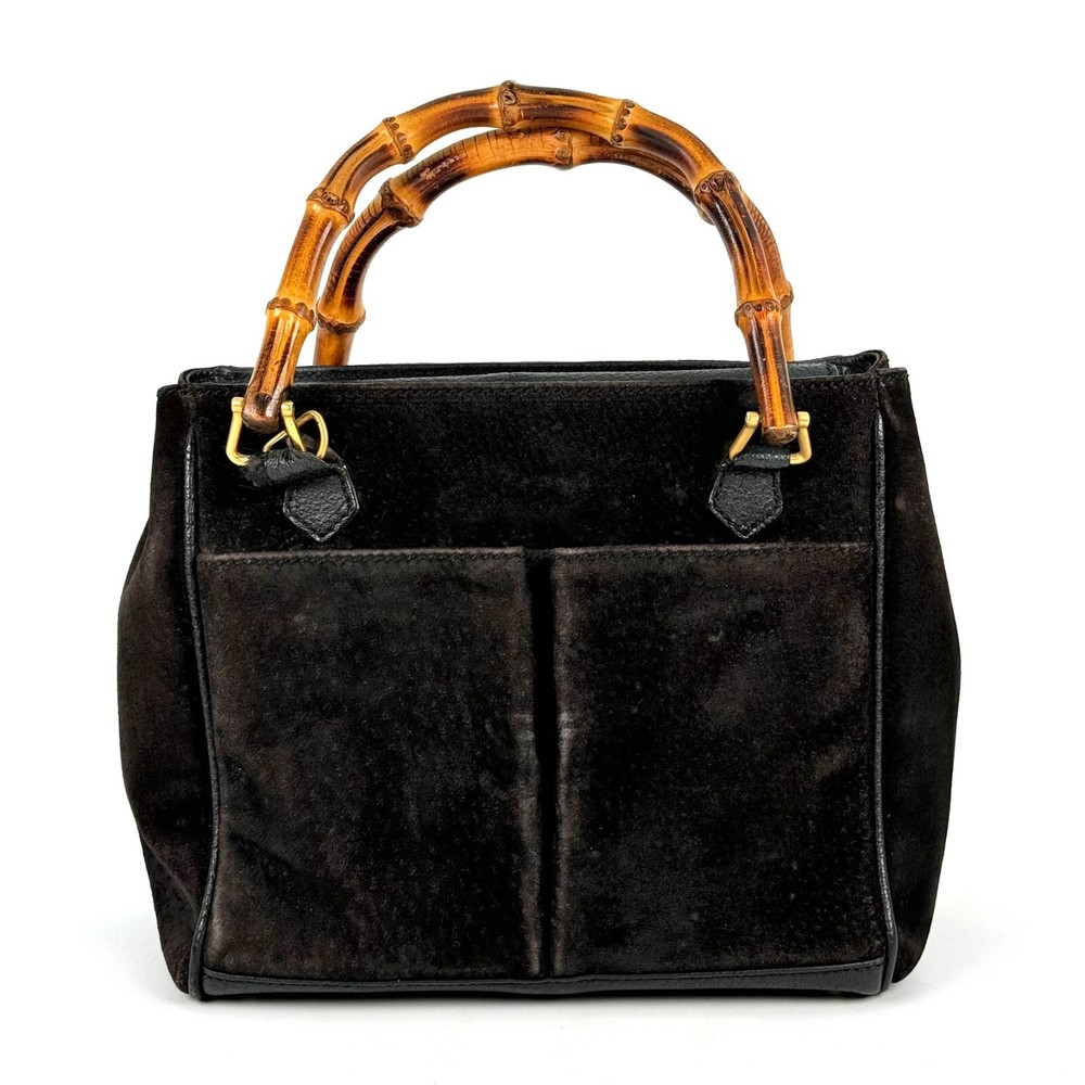 GUCCI Bamboo Suede Bag Black