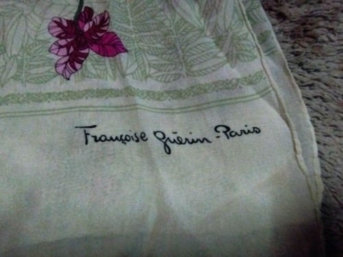 Foulard En Soie Vintage Françoise Guérin - Motif Floral Bleu, écharpe Femme Occasion