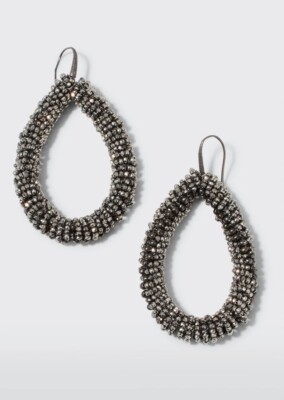 Brunello Cucinelli Hematite & Sterling Silver Beaded Loop Earrings