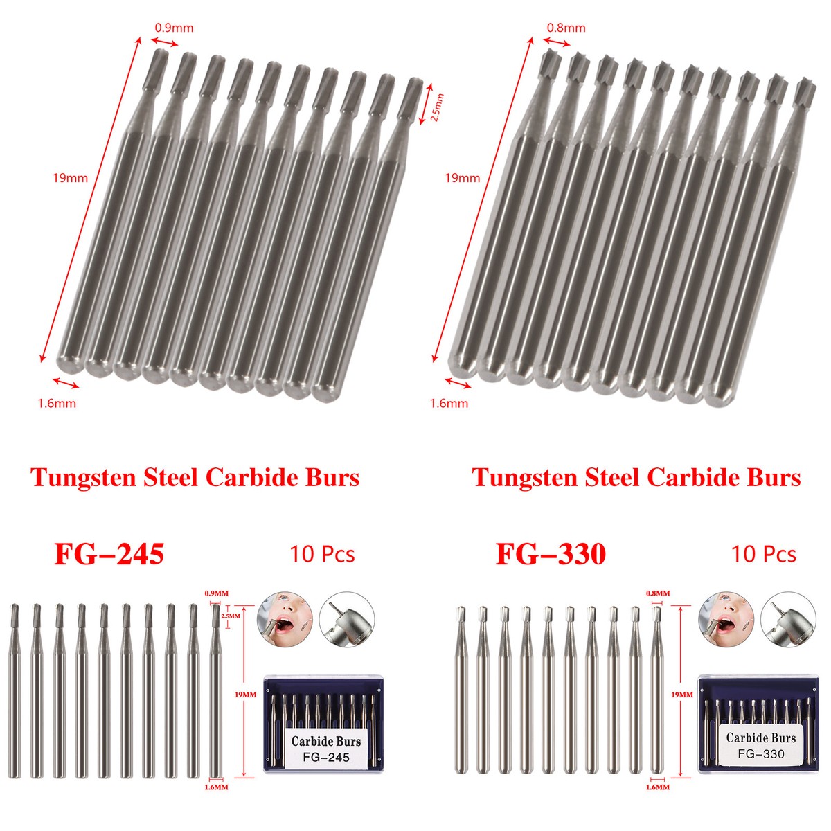 Dental Carbide Burs FG 330 245 High Speed Pear Shape Friction Grip