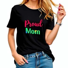 Proud Mom Cotton Short Sleeve T-Shirt - Vibrant Pink & Rainbow Design-All-cotton