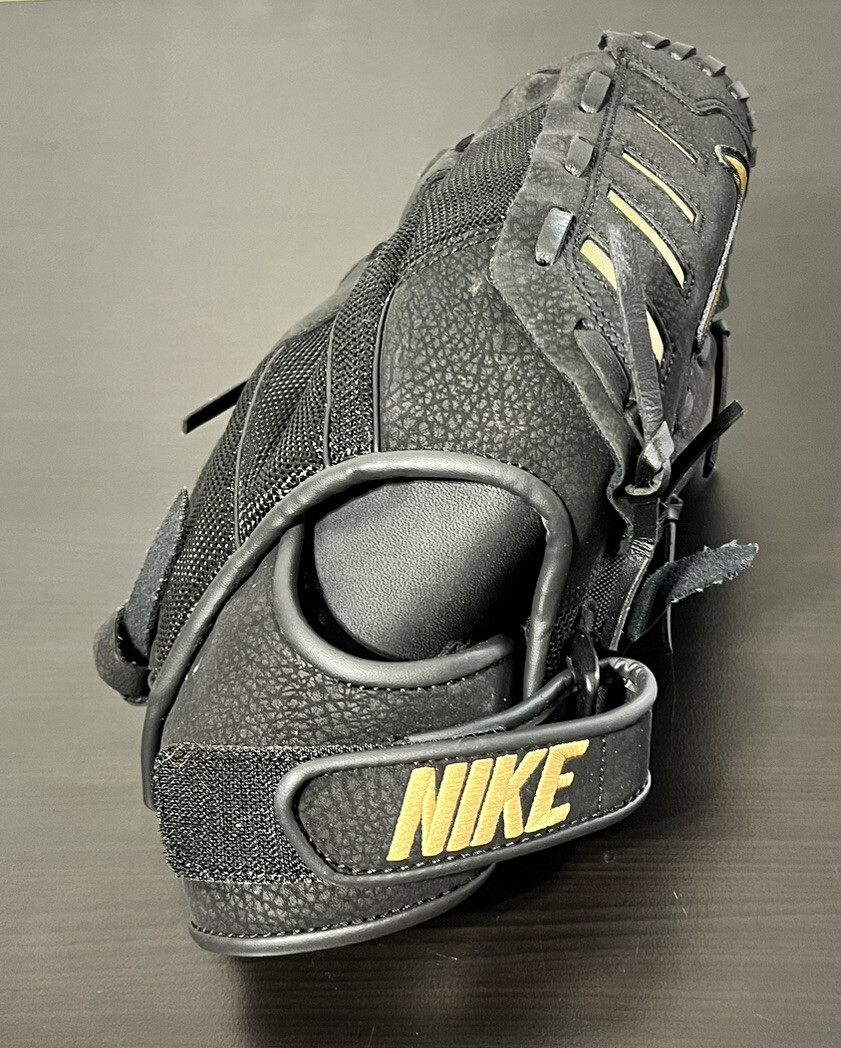 Nike Alpha Huarache Edge Black Gold Baseball Glove 11.5 Youth Mitt RHT