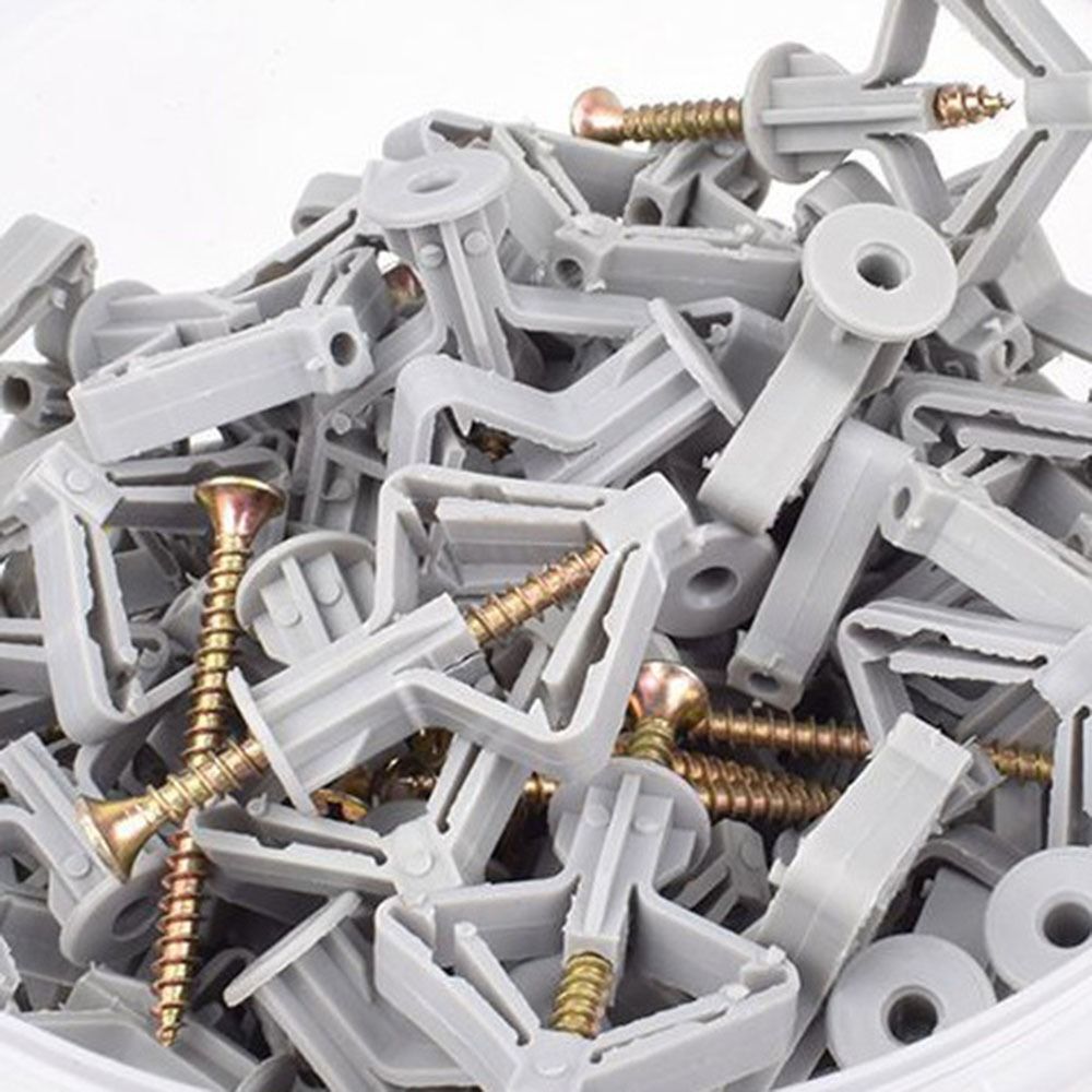 100 PCS Grey Hollow Wall Anchors Plastic Butterfly Anchors Gypsum Board
