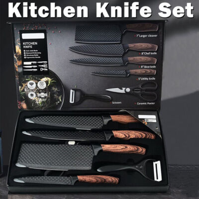 6Pieces Knife Set Stainless Steel Japanese Damascus Kitchen