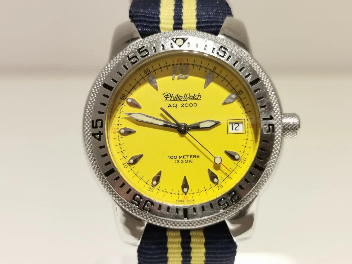 VINTAGE RARE DIVER YELOOW DIAL MEN S SWISS QUARTZ WATCH