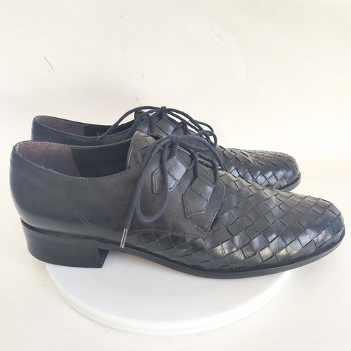 Vintage Pappagallo Black Woven Leather Lace-Up Flats Block Heel Shoes Womens 8 - Picture 2 of 12