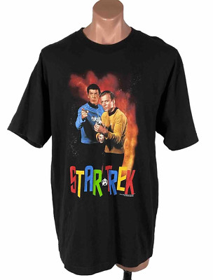 Vintage 1999 Star trek Spock Kirk T-Shirt Size XL Black Away Team Thick
