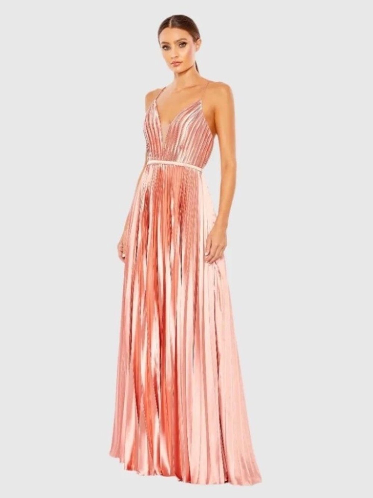 NWT Ieena for Mac Duggal Plunge Neck Pleated Evening Gown - size 24