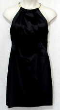 Black Satin Halter Sheath Dress Womens 14 Eliza J Sleeveless Gold Chain Formal