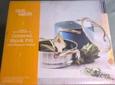 Our Table 5 Qt Aluminum Nonstick Covered Stock Pot w/ Steamer Basket Insert New 