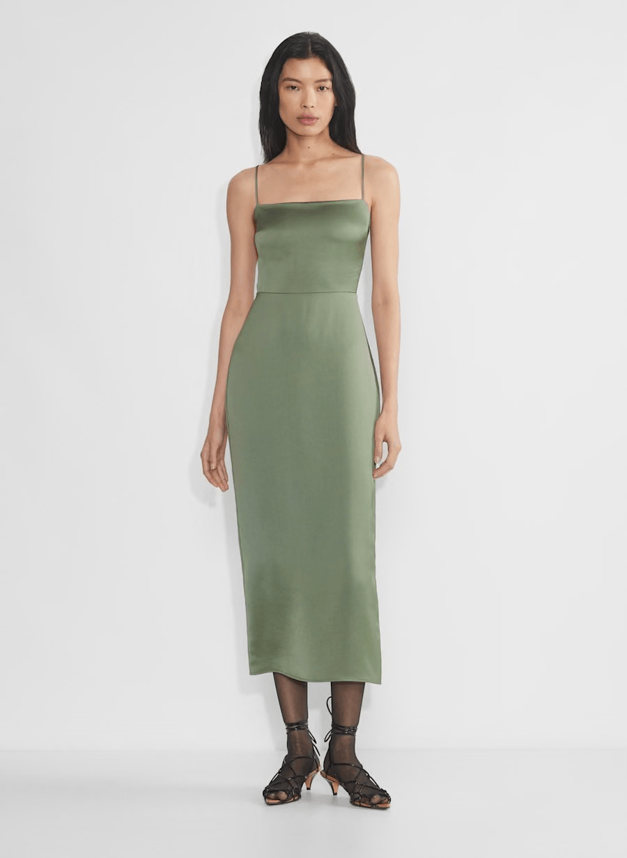 505. Wilfred aritzia Madelyn square neck Smokey sage green dress Sz 10 #120025