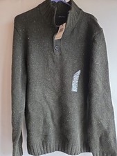 Mens Nautica Wool Blend Button Cable Knit Sweater Sz Large Olive Green Nwt