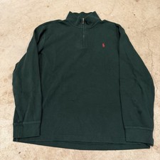 Polo Ralph Lauren Sweater Mens XL Green Estate Rib Quarter Zip Cotton Pullover