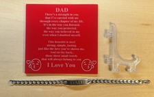 Men's Stainless Steel Silver Curb Chain Bracelet & Engraved acrylic DAD poem